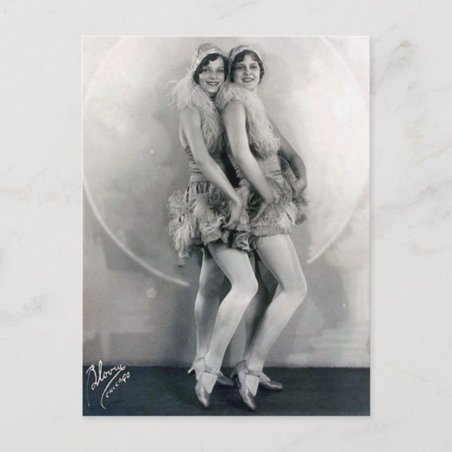 Carte Postale Boas à plumes du duo de danse Vaudeville vintage (Devant)
