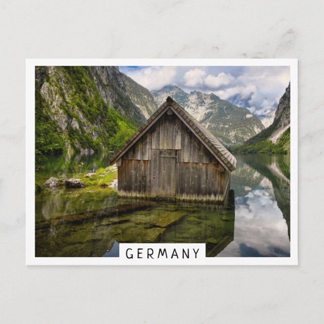 Carte Postale Boathouse dans le lac Obersee dans les Alpes en Al (Devant)