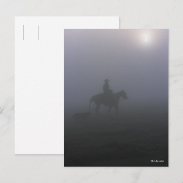 Carte Postale Bob Langrish | Cowboy À Rider En Mist Avec Chien (Devant / Derrière)