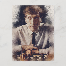 Carte Postale Bobby Fischer Aesthétique Échecs Aquarcouleur Art