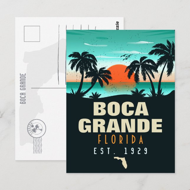 Carte Postale Boca Grande Floride Rétro Sunset Souvenirs 60s (Devant / Derrière)