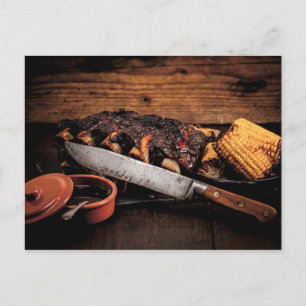 Carte Postale Boeuf barbecue, côtes et maïs.