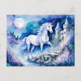 Carte Postale Boho Aquarelle Enchantée licorne blanche près de O