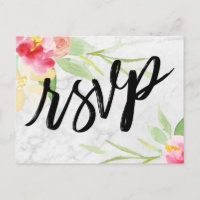 Boho Aquarelle Florale sur marbre gris subtil RSVP