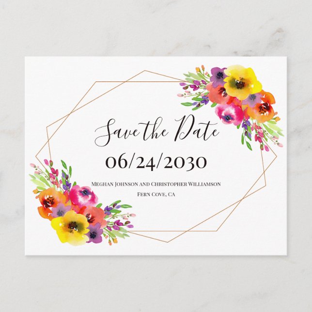 Carte Postale Boho aquarelle géométrique Floral Enregistrer la d (Devant)