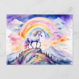 Carte Postale Boho Aquarelle Magique Unicorne Sous la Ra brillan