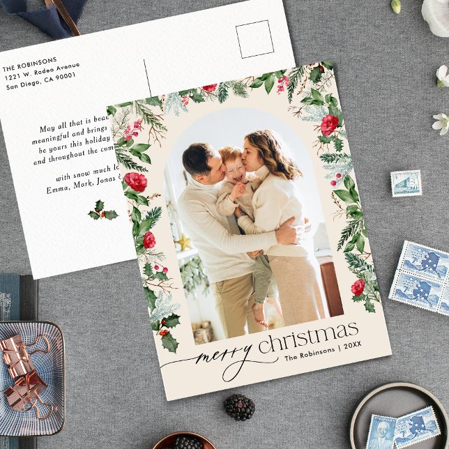 Carte Postale Boho Arc Botanique Joyeux Noël Photo Holiday (Créateur téléchargé)