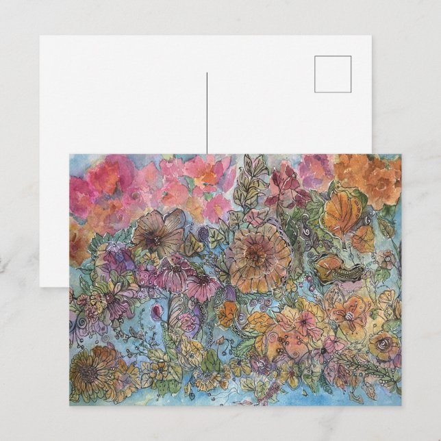 Carte Postale Boho Chic Flower Garden aquarelle peinture (Devant / Derrière)