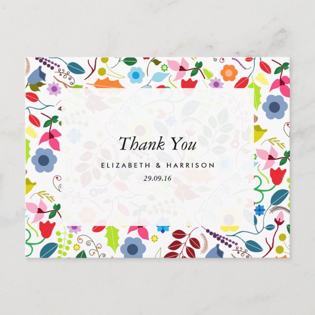 Carte Postale Boho Chic moderne Mariage  Floral Merci (Devant)