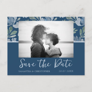Carte Postale Boho Dusty Blue & Turquoise Enregistrer la date Ma