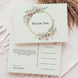 Carte Postale Boho Fleur sauvage Fern Mint Green Mariage Merci