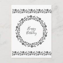 Boho fleurs Wreath Black and White salutations
