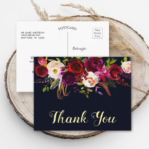 Carte Postale Boho Floral Bourgogne Mariage de automne de la mar