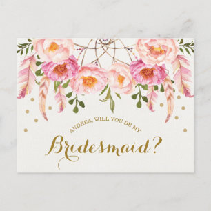 Carte Postale Boho Floral Dreamcatcher Be My Bridesmaid Card