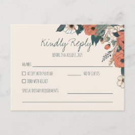 Carte Postale Boho Floral RSVP | Réponse de mariage élégante