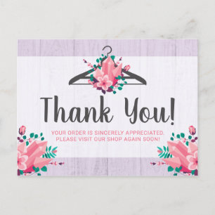 Carte Postale Boho Floral Vêtements cintre Boutique Merci