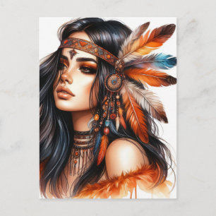 Carte Postale Boho Girl IA Art Mode Bohème