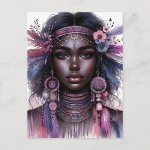 Carte Postale Boho Girl IA Art Mode Bohème