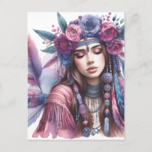 Carte Postale Boho Girl IA Art Mode Bohème