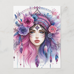 Carte Postale Boho Girl IA Art Mode Bohème