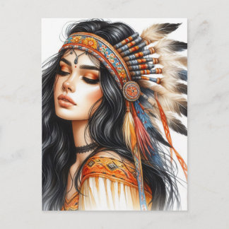 Carte Postale Boho Girl IA Art Mode Bohème