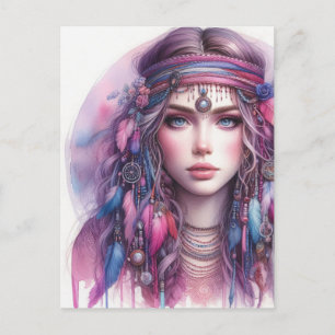 Carte Postale Boho Girl IA Art Mode Bohème