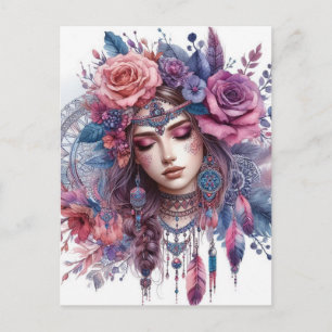 Carte Postale Boho Girl IA Art Mode Bohème