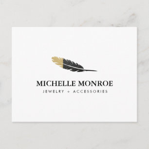 Carte Postale Boho Gold tendance concepteur de plume blanche