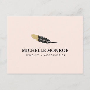 Carte Postale Boho Gold tendance concepteur de plume rose
