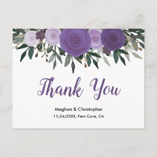 Carte Postale Boho Lavender Purple Aquarelle Merci Floral