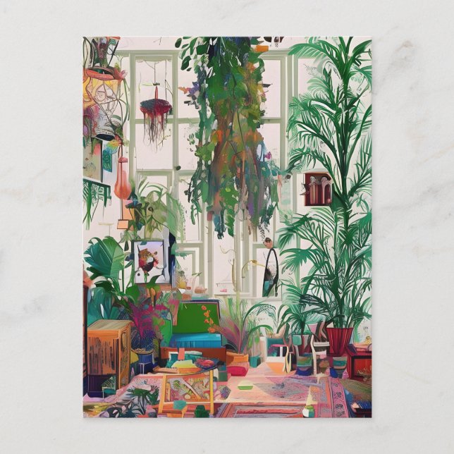 Carte Postale Boho Living Room Plein de Plantes (Devant)
