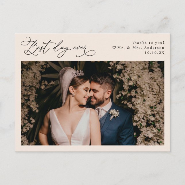 Carte Postale Boho Neutral Blush Simple Mariage Photo Merci (Devant)