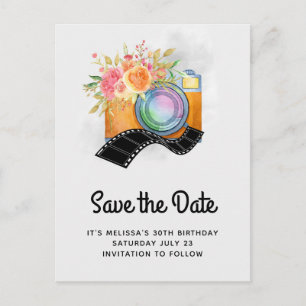 Carte Postale Boho Orange Camera Aquarelle Enregistrer la date