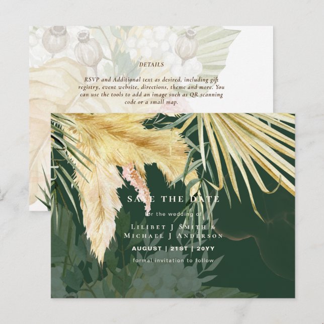Carte Postale BOHO Pampas Grass Floral Mariage Enregistrer La Da (Devant / Derrière)