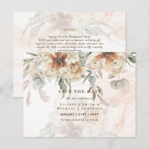 Carte Postale BOHO Pampas Grass Floral Mariage Enregistrer La Da