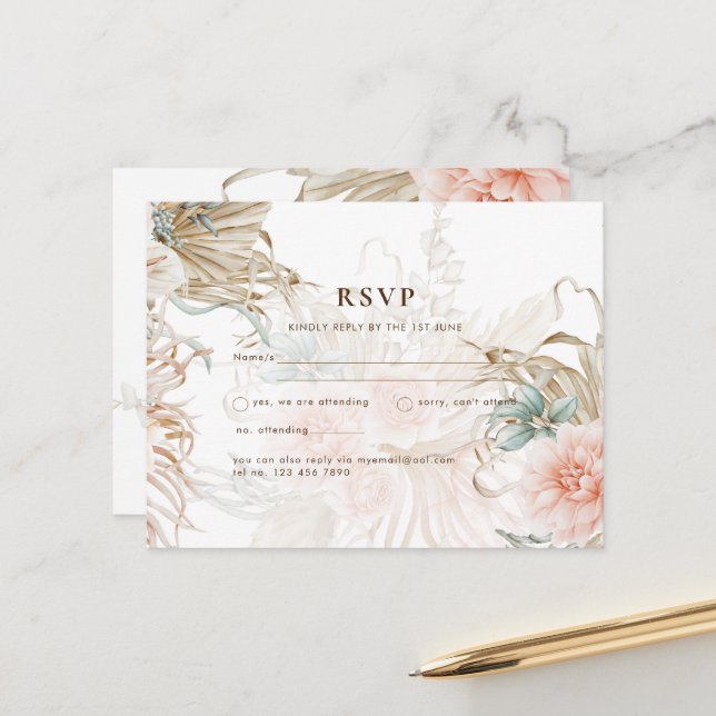 Carte postale BOHO Pampas Grass Yellow Mariage (Devant/Arrière en situation)