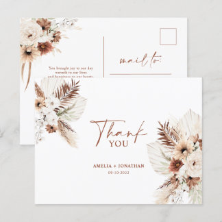 Carte postale Boho Pampas Terracotta Mariage Merci
