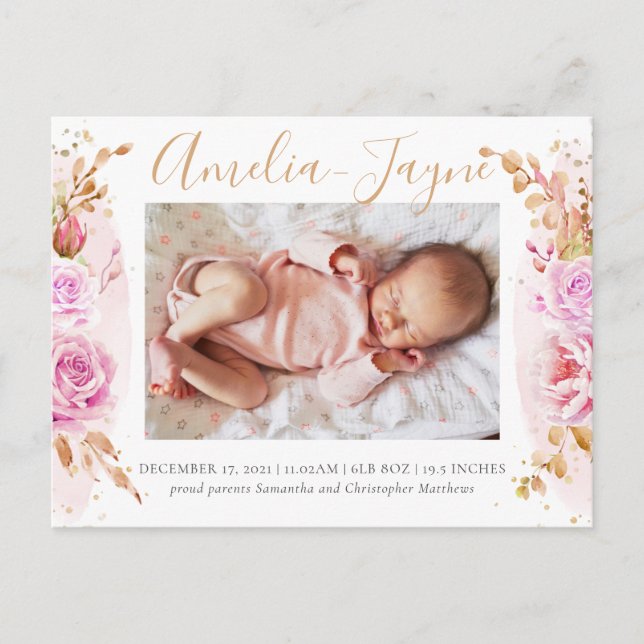 Carte Postale Boho Photo Baby Girl Faire-part de naissance (Devant)