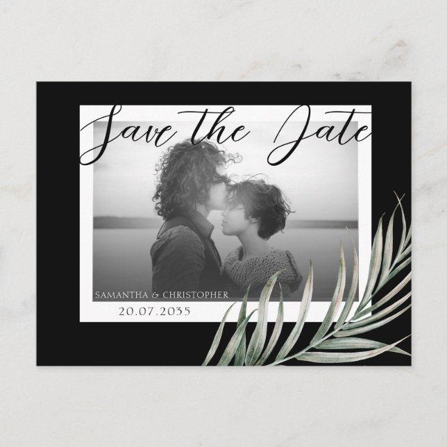 Carte Postale Boho Photo Foliage noir et blanc Enregistrer la da (Devant)