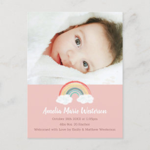 Carte Postale Boho Rainbow Baby shower rose