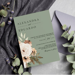 Carte Postale Boho Sage Vert Bouquet Floral Mariage