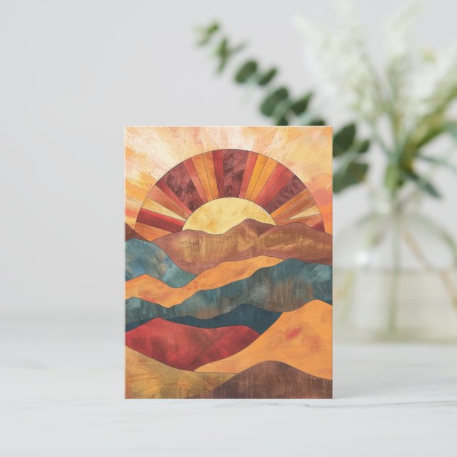 Carte Postale Boho Sunset Over Mountains - Paysage Rétro (Debout devant)