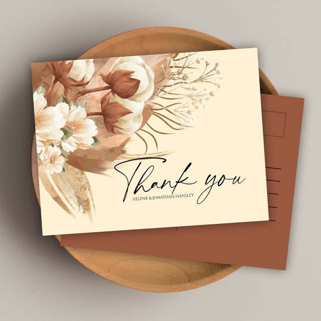 Carte Postale Boho Terracotta Mariage Floral Merci (Boho Terracotta Floral Wedding Thank You Postcard)