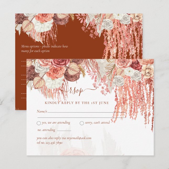 Carte Postale Boho Terracotta Rose Pampas Grass Mariage Floral (Devant / Derrière)