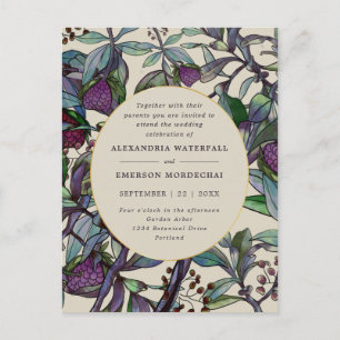 Carte Postale Boho violet faire-part de mariage à feuilles verte