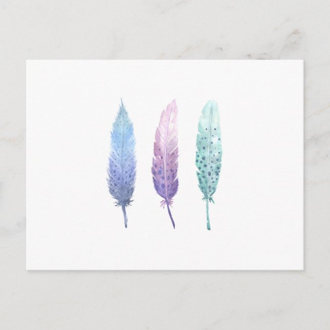 Carte Postale Boho Watercolor Feather Trio (Devant)