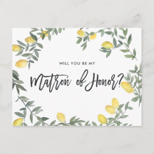 Carte Postale Boho Watercolor Lemon Be My Matron of Honor Card