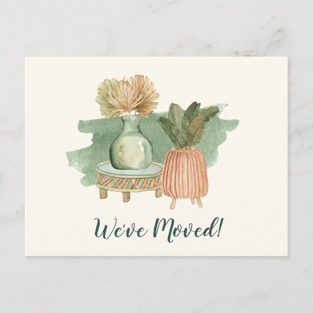 Carte Postale Boho Watercolor Plantes Moved Nouvelle adresse per (Devant)