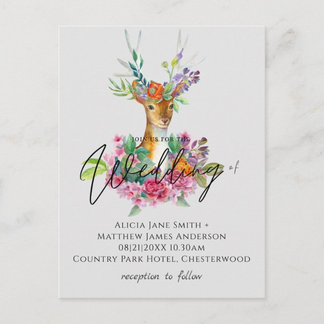 Carte Postale Boho Woodland Deer Floral Budget de mariage invite (Devant)