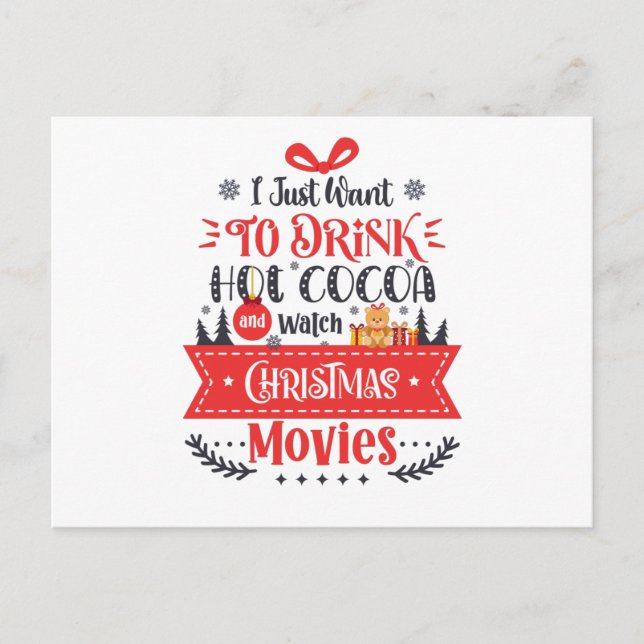 Carte Postale Boire du cacao chaud Regarder les films de Noël (Devant)